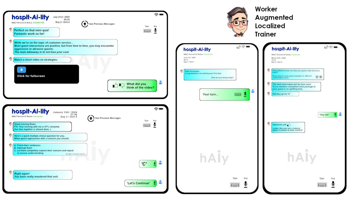 Hospit_AI_lity's tweet photo. NEXT GEN TRAVEL TRAINING: Advanced, AI powered training by hospit-AI-lity &amp; WALT can give travel businesses an edge. Faster, more effective training that drives revenue. Meet WALT 2.0 and share your feedback for the next generation:
https://t.co/24q7A5hSTm #traveltraining https://t.co/mn65vfyArZ