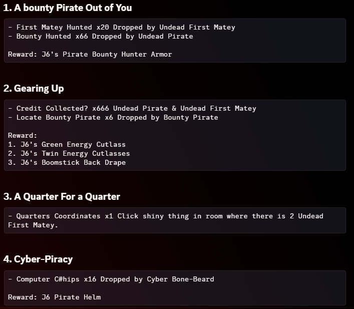 Datenshi6699's tweet photo. 🏴‍☠️ AQW:Infinity - J6 Pirate Bounty Hunter Rewards 🏴‍☠️

Login to AQW Infinity!
/join pirates & talk to J6 to start your Pirate Bounty Hunter quest.
Get Pirate Bounty Hunter Set as the reward.

Don't forget to get J6's Cyber Pirate Bounty Hunter Set along with the Color Custom variant from J6 Clone Secret Shop.

🗒️Notes:
🔹NOT AC TAGGED
🔹Rarity still UNKNOWN
🔹These sets were cooked by @AranxAQW 

Happy Hunting!