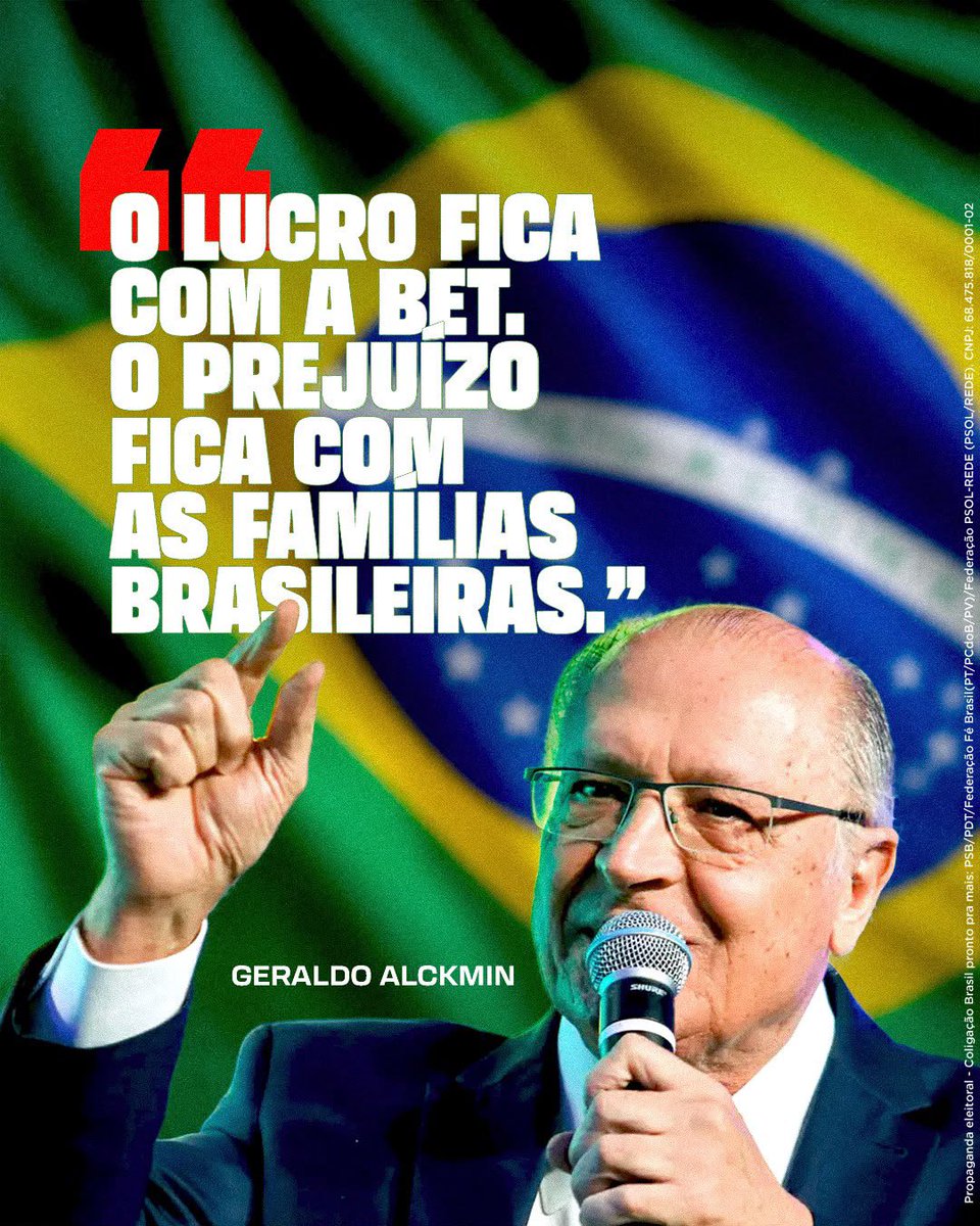 geraldoalckmin's tweet photo. Acabou a aposta. E, dessa vez, quem ganhou foi o Brasil. O presidente @LulaOficial assinou a Medida Provisória que determina o fim das bets no país, depois de terem sido aprovadas em 2018 e deixadas sem regramento no governo Bolsonaro. As bets ganhavam quando a família brasileira perdia. Isso acaba agora com Lula! 🇧🇷