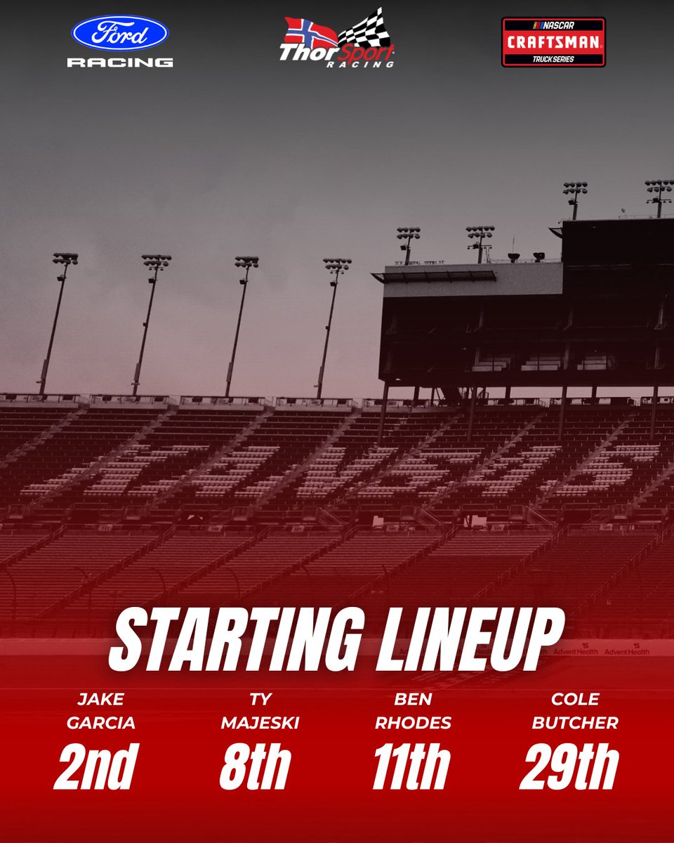 ThorSportRacing's tweet photo. Where we will start tomorrow.

Catch the action tomorrow at 1PM ET on @FS1!

#ThorSportRacing #FordRacing #NASCAR https://t.co/ZGlJ4U6gSZ