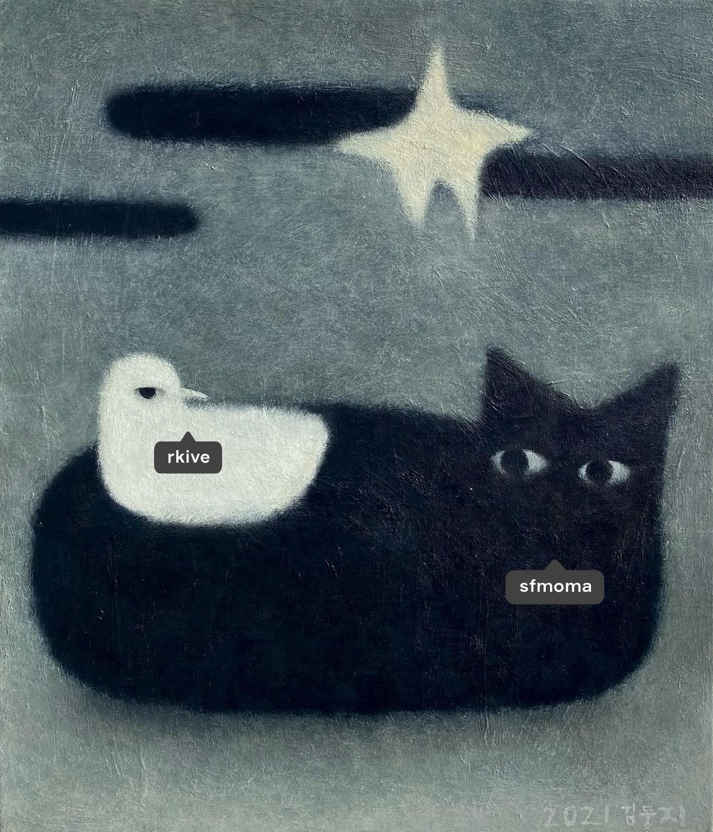 SFMOMA's tweet photo. Some spaces are best shared 🐈‍⬛⭐​
​
The countdown continues! 7 more days until "RM x SFMOMA: Between You and Me" makes its debut. Grab a friend to see the exhibition, opening October 3. ​
​
@bts_bighit @HYBEINSIGHTtwt ​
#RMxSFMOMA #ArtThatStaysWithYou #RM #BTS #HYBEINSIGHT https://t.co/t2pq2IUphe