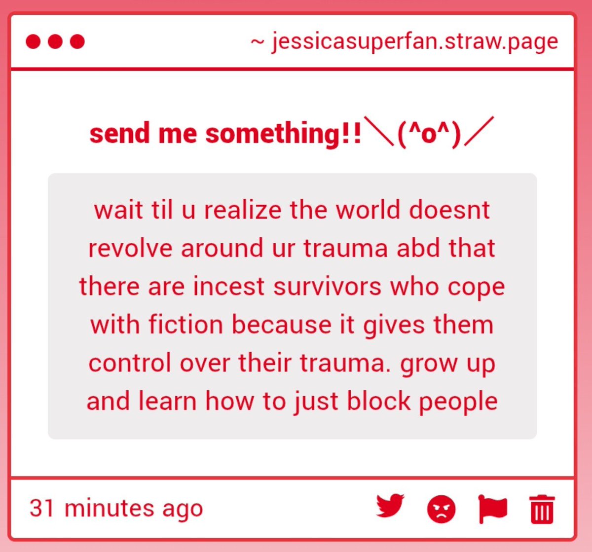 ghostlaxy's tweet photo. Yeah that's why I have a DNI and so do you, you dumb fuck??? How am I supposed to know who to block of they're saying they SECRETLY like something???? just respect boundaries brainless pieces of intoxicated oxygen https://t.co/UF80WP7VKP