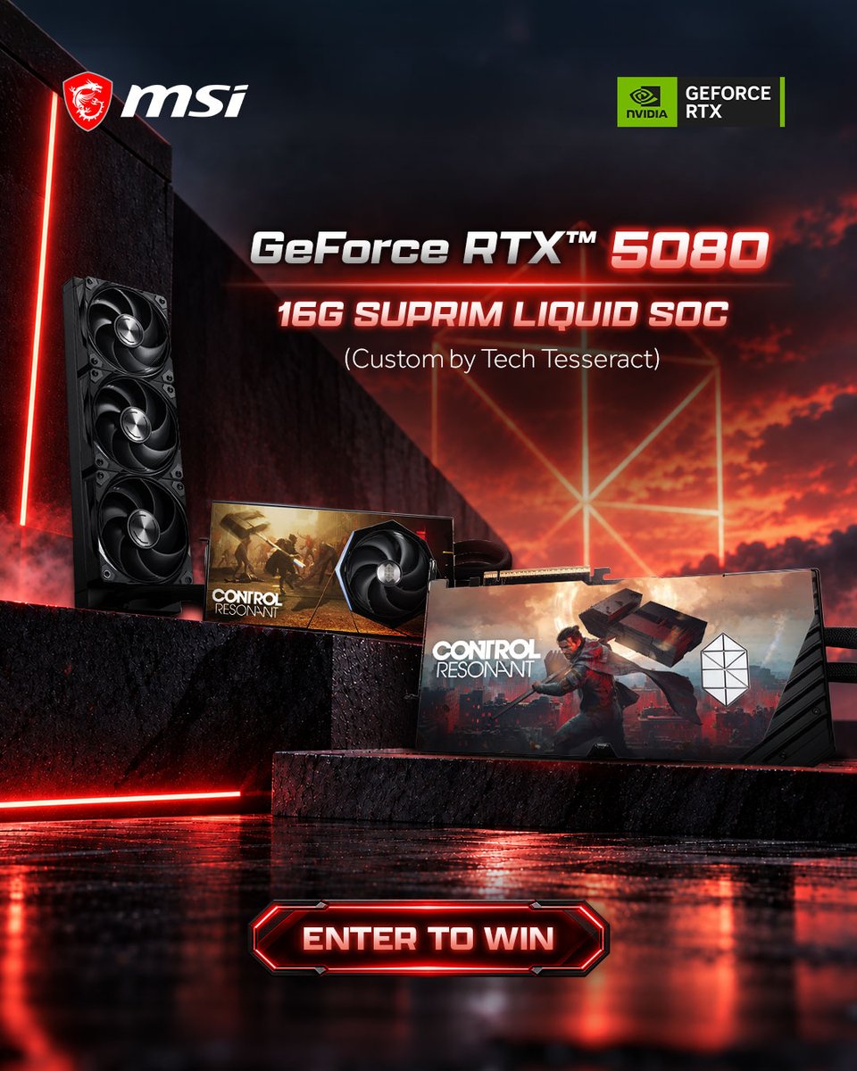 msiUSA's tweet photo. In case you missed it. we’re giving away a one-of-a-kind MSI GeForce RTX™ 5080 16G SUPRIM LIQUID SOC, custom designed by TechTesseract and inspired by CONTROL Resonant!

Enter for a chance to win: https://t.co/zC2B3dKhkq

US &amp; Canada only. Ends October 13. https://t.co/vTeeS82dEm