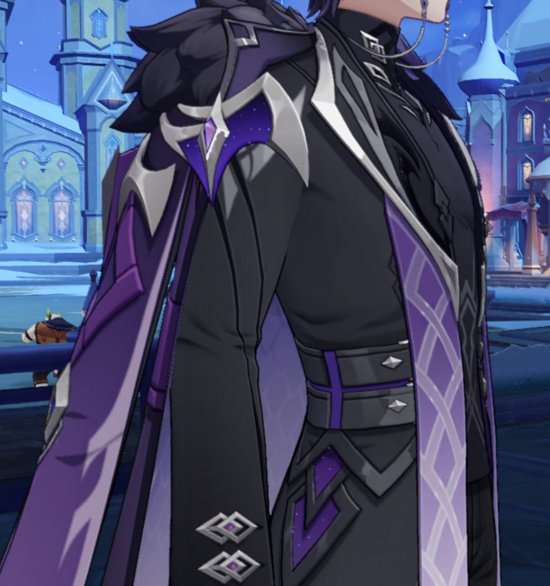 oigwrry's tweet photo. pantalone has this shadow highlighting his chest but his model is skinny, however, he's not completely flat either. yet there's no way whatever chest he has would stand out like varka's model so he has like a schrödingers chest, he has it and he doesn't https://t.co/6ndiT2aRU7