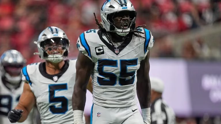 SleeperNFL's tweet photo. The Carolina Panthers run defense ranks:

32nd in Rushing Yards Allowed (448)
32nd in YPC (6.3)
32nd in Rushing TDs allowed (6)
32nd in 20+ yard rush attempts

Next three matchups:

Quinshon Judkins
Jahmyr Gibbs
Saquon Barkley https://t.co/VyEuDku9TC