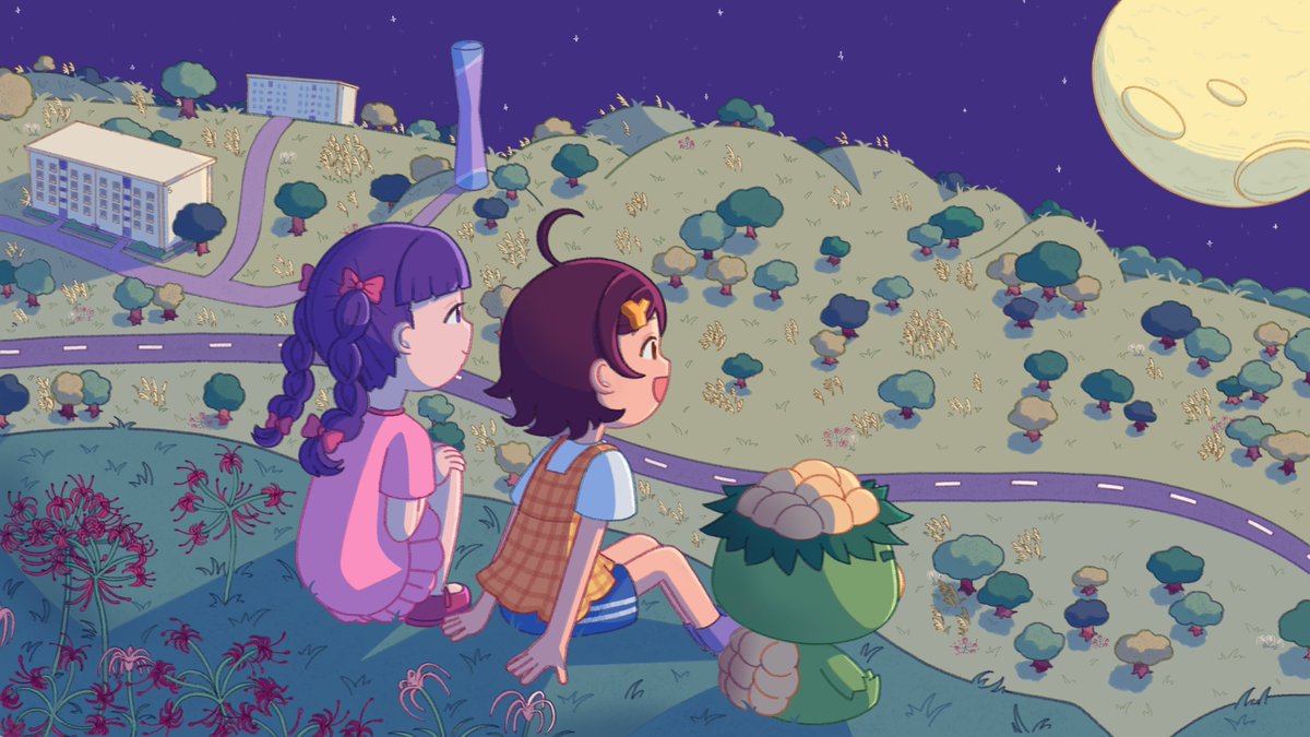 DanchiDays's tweet photo. Today is the Mid-Autumn Festival!🌕
Hoshino and Moro-Q are enjoying the evening sky with a friend as they gaze at the moon over the danchi, with the colors of fall just around the corner. (Is everyone ready for Danchi Days on October 29th??) https://t.co/x1L6zFdJKM