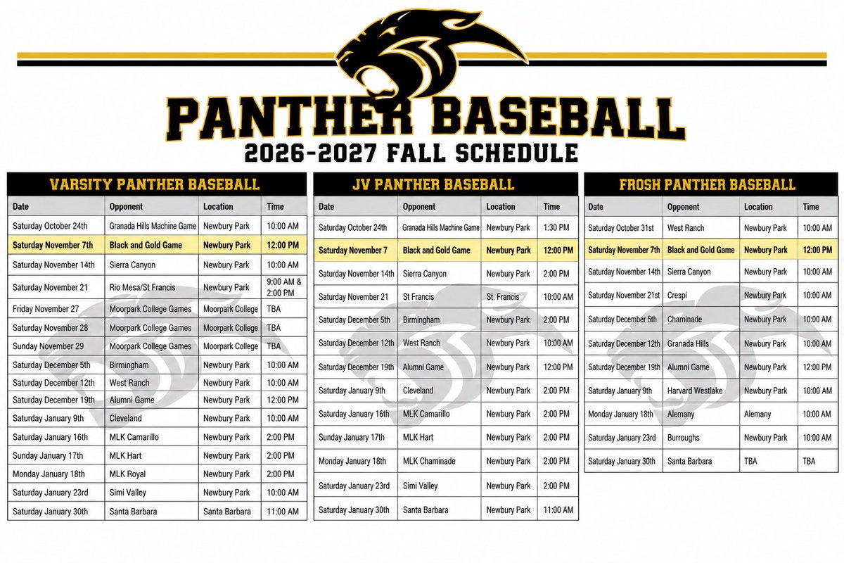 NpBase's tweet photo. Panther’s Varsity, JV and Frosh 2026 Fall Ball Schedule!!  Go Panthers!! https://t.co/TR6PWA3UHI