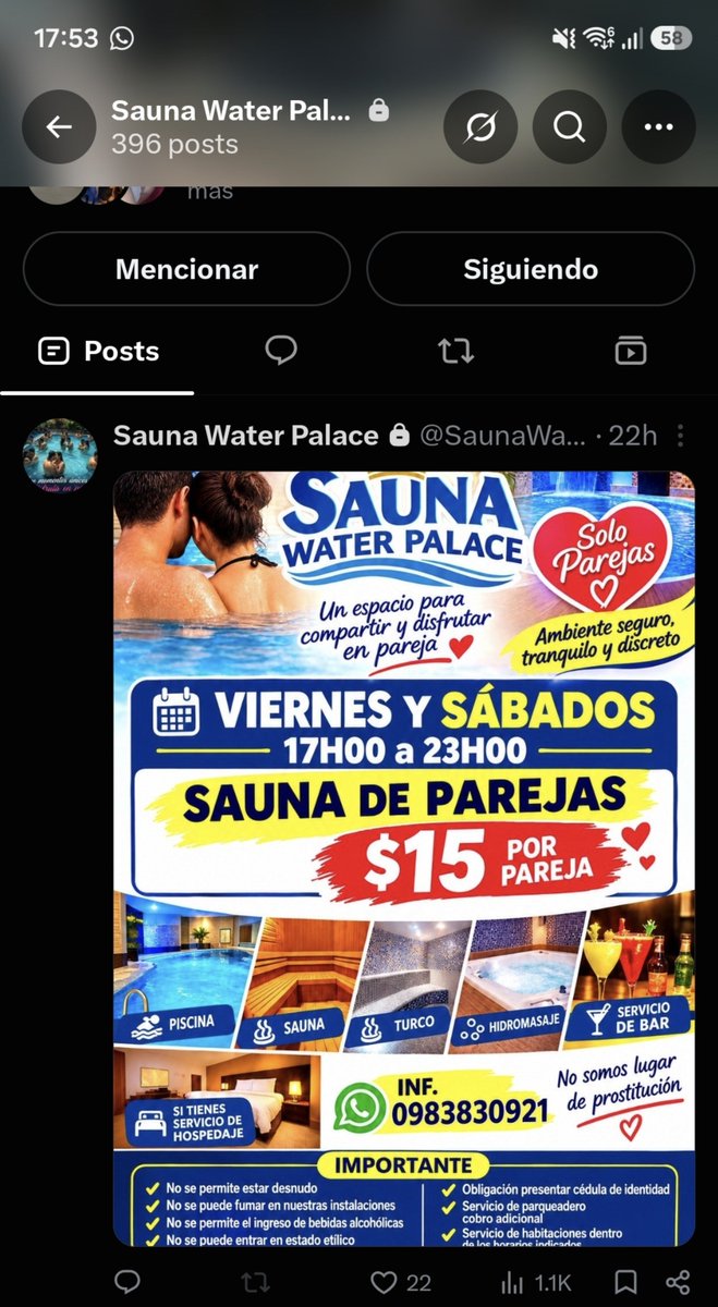 MichaelPar47681's tweet photo. @Angiesa6V @ComunidadSwEc1 En una de sus últimas publicaciones de menciona eso
Con respecto a la dirección si lo busca como Sauna Water Palace en Google Maps o Waze si le sale https://t.co/otychPJ495