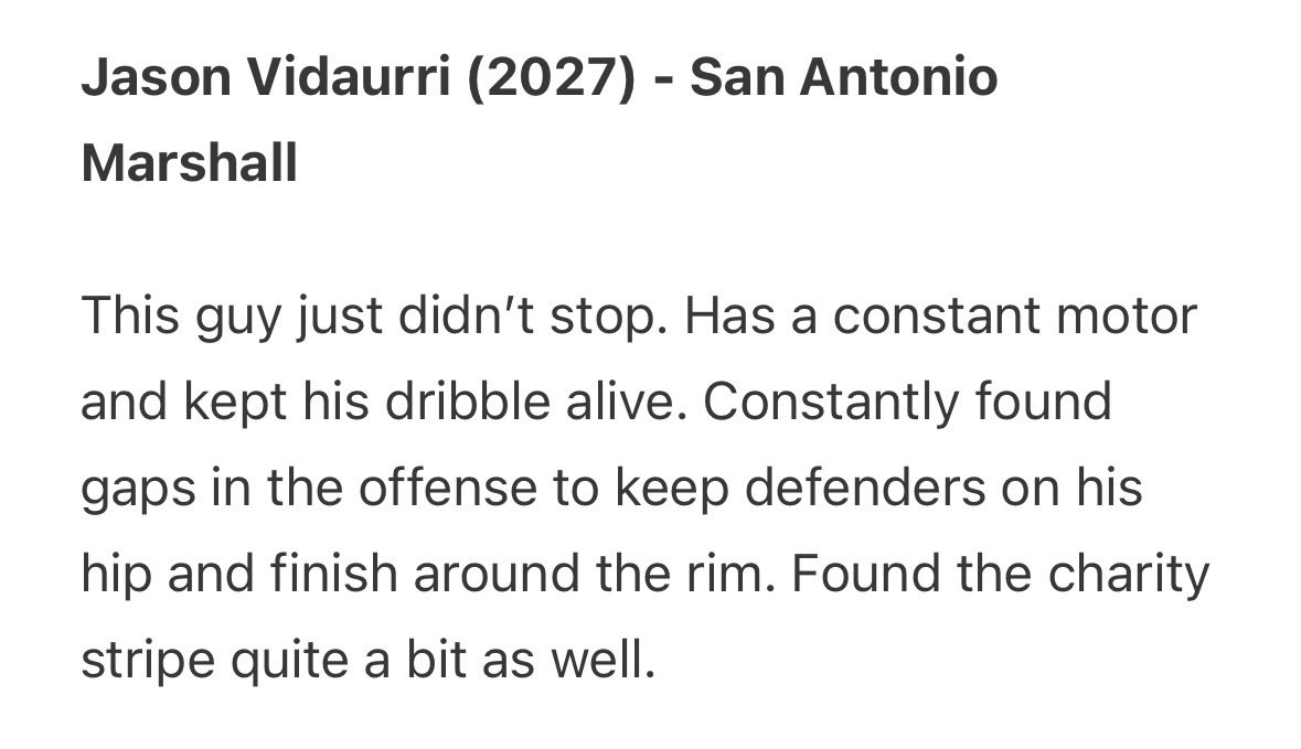 Marshall_Hoops's tweet photo. Appreciate @TexasHoopsGASO for their platform, and recognizing Jason Vidaurri as a “Standout Performer.” 

PG1 continues to open eyes, but he’s been doing it for years now. Come watch while you can… https://t.co/DCNyjvRih8