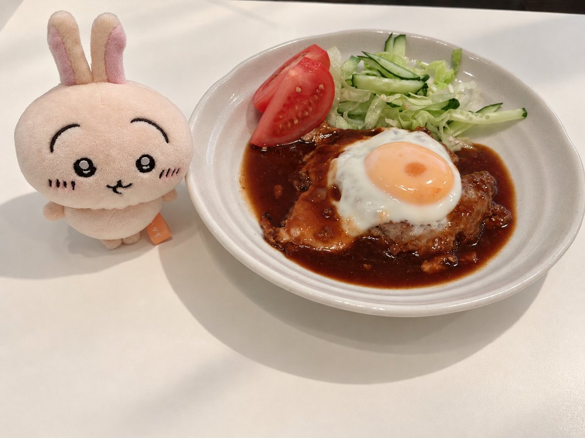 yaha_days's tweet photo. 昨日は十五夜だったので、月見ハンバーグ作りました☺️
月と言えばうさぎ！と思って一緒に写真撮りました🎶 https://t.co/QDfeG5Ui25
