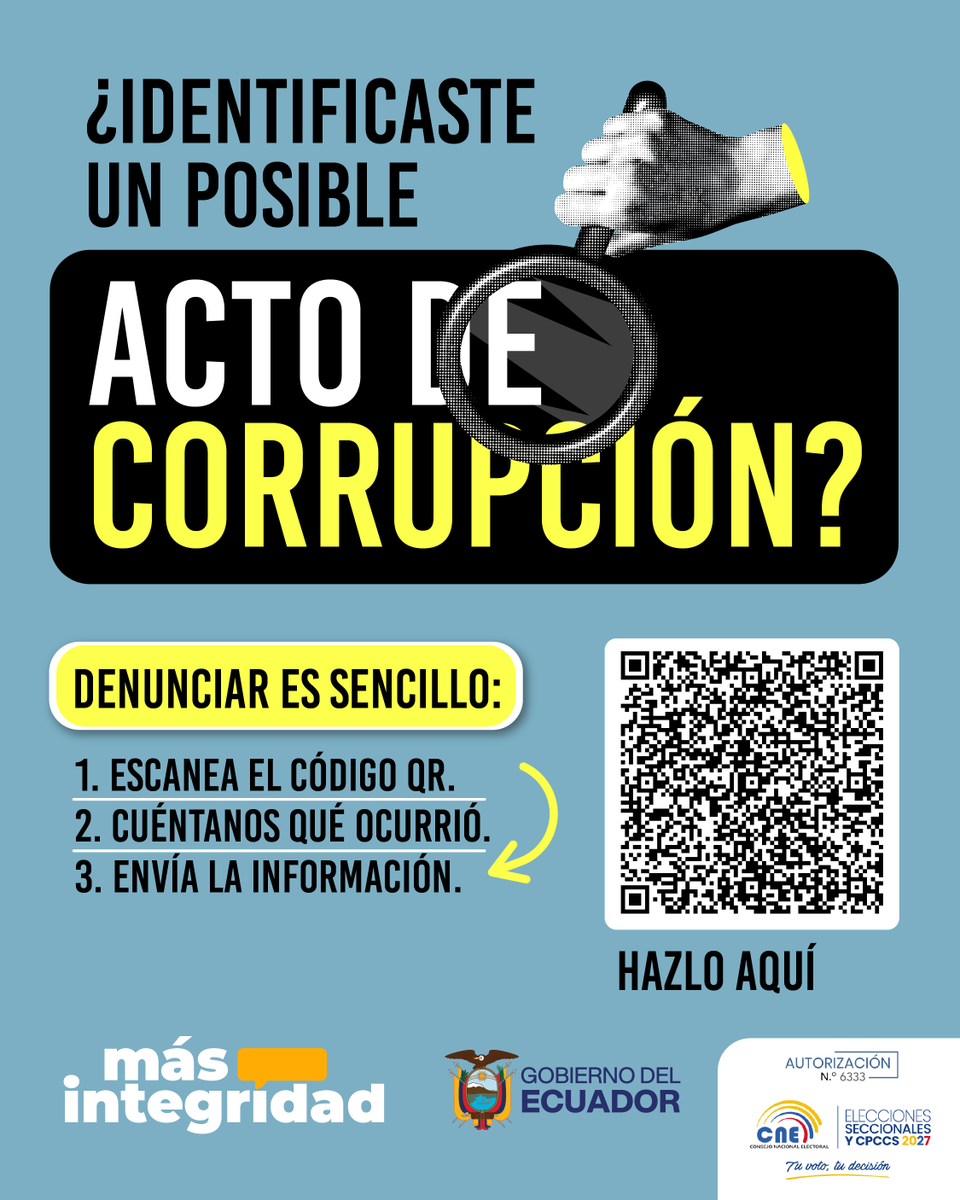 EcuadorTV's tweet photo. #ElNuevoEcuador

Si escuchas o identificaste a alguien que promueve la corrupción, denuncia de manera anónima y contribuye a combatir ese acto. https://t.co/eVztGLEUPW