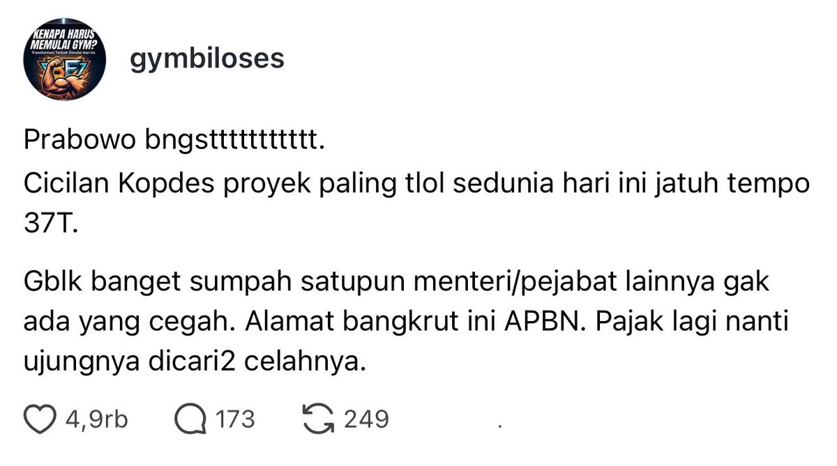 TanyarlBase's tweet photo. 💚 BANGUN OLL‼️ SIAP2 PAJAK LU BUAT BAYAR CICILAN PROYEK KOPDES 

ntar w cantumin sumber https://t.co/p9cCa018TE