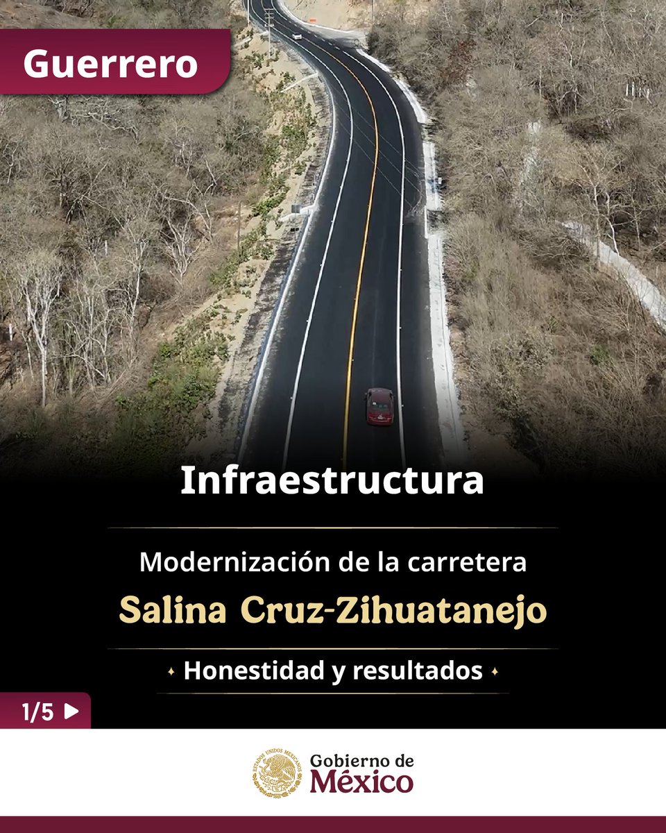 GobiernoMX's tweet photo. #HonestidadyResultados | Durante la rendición de cuentas en Guerrero, la presidenta @Claudiashein resalta avances del programa Acapulco se transforma contigo, junto con la modernización del puerto y Marinabús.

Informa la modernización de la carretera Salina Cruz-Zihuatanejo, así como la reconstrucción de 75 puentes tras el paso de los huracanes Otis y John.
