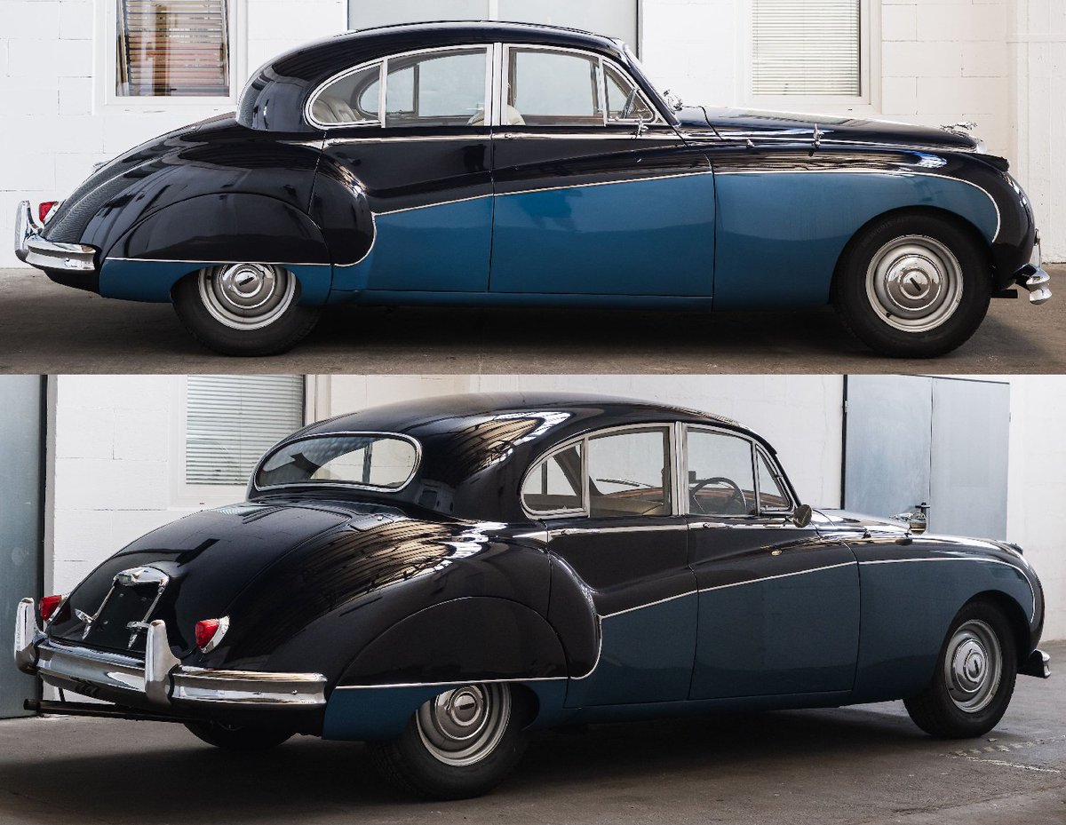 UltimativCars's tweet photo. #GoodwoodRevival2026
The #MarkVIII|#MkVIII (1956-59; 6.227 units) is one of the most elegant #saloon|s #Jaguar has made; to fit a modern radio, would be a sacrilege.
Which this 57-unit (in #Indigo-#Blue over #Cotswold-Blue, est. at £25-35k) GOT!
Sold w/oR for <£10k in result! https://t.co/fFG6dzpuh6