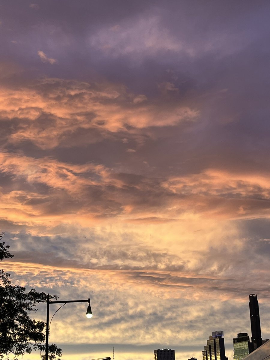 maxabelson's tweet photo. Hard to describe the eeriness of the Brooklyn evening before the storm. The sky is the color of sherbet that’s been left on the counter too long. The birds seem startled! The air is electric. Not so much let’s say Lynch as the fake New York backdrop in Hitchcock’s Rope https://t.co/do29yixtkg