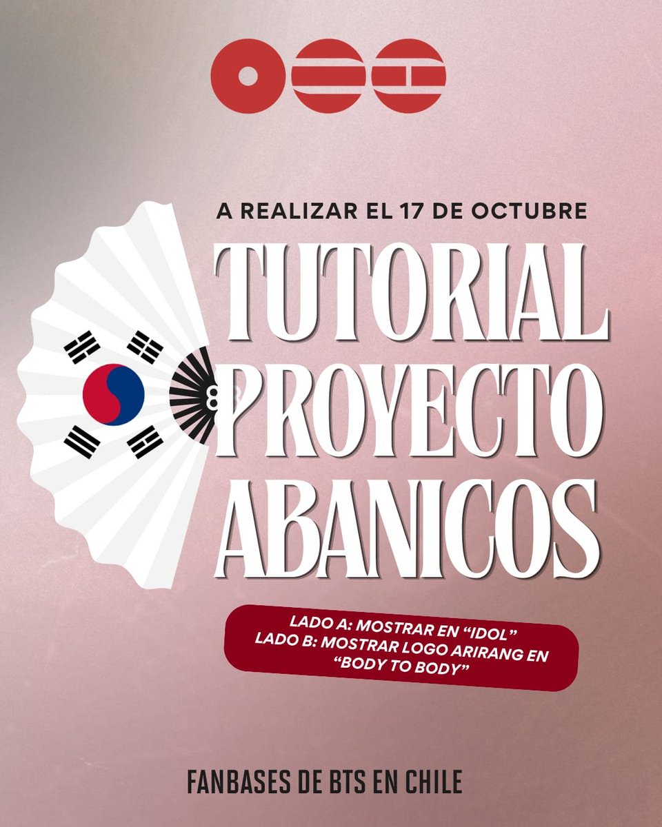 armychilensis's tweet photo. 🇨🇱 EL ARIRANG TOUR EN CHILE NOS RESPIRA EN LA NUCA

🪭 Por eso, te compartimos la plantilla del abanico (si no quieres comprarlo) que nos acompañará este 17 de octubre durante IDOL y Body to Body.

En la carrd está el documento y más detalles
https://t.co/09kxcBp0Zf https://t.co/Ge3bWh4rK5