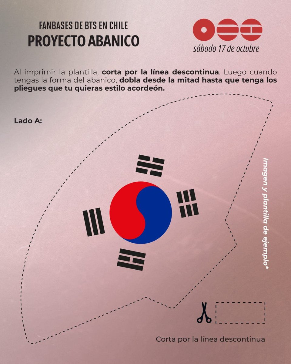 armychilensis's tweet photo. 🇨🇱 EL ARIRANG TOUR EN CHILE NOS RESPIRA EN LA NUCA

🪭 Por eso, te compartimos la plantilla del abanico (si no quieres comprarlo) que nos acompañará este 17 de octubre durante IDOL y Body to Body.

En la carrd está el documento y más detalles
https://t.co/09kxcBp0Zf https://t.co/Ge3bWh4rK5