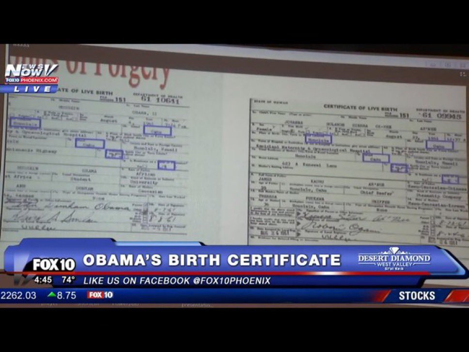 WHIPLASH190's tweet photo. Wow!  About time!  The media is showing how Obama’s birth certificate was changed!  💥💥💥. He was never born in the U.S. so was never a real president!  Everything he signed will be reversed! https://t.co/owJyv85FBA