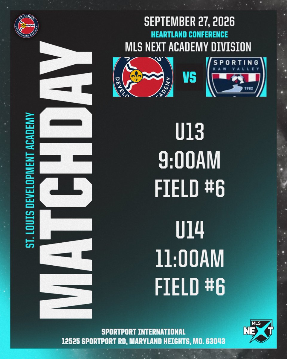 STLDASoccer's tweet photo. BACK TO BUSINESS. 

Another big weekend of MLS NEXT action is on deck for STLDA! 

Our U13 &amp; U14 squads are ready to battle in the Heartland Conference with matchups against Sporting Wichita and Sporting Kaw Valley.

#StlouisDA | #MLSNEXTAD https://t.co/7MeCoUXjig