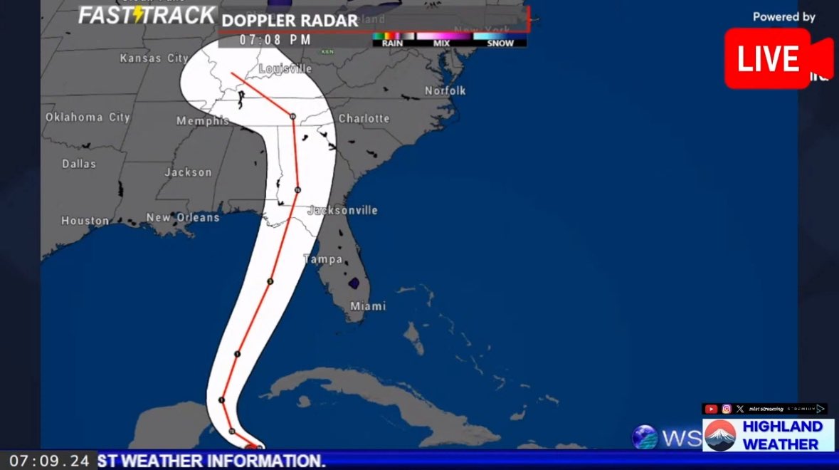 HighlandWX's tweet photo. 2 YEARS AGO: Highland #Weather made its first live broadcast on #Hurricane #Helene, marking out its forecast track, analyzing #models, and mentioning how bad this storm could get. Here are a few screenshots from that #broadcast. You can watch it FULL here: https://t.co/Xd3KzWSgmV https://t.co/QBeHJDvT63