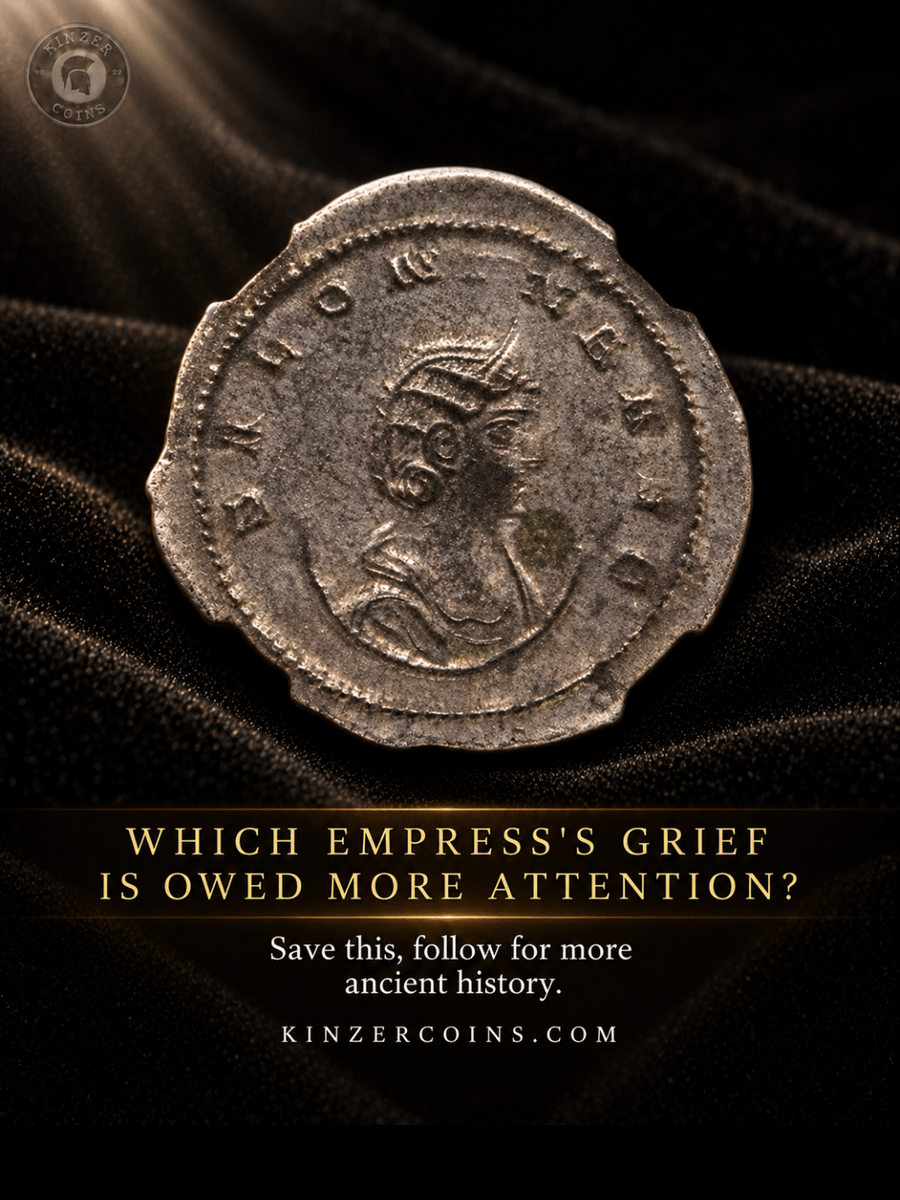 KinzerCoins's tweet photo. She lost everyone. Silver coin of Salonina, wife of Gallienus, CE 253-268. Sons died young, father-in-law died a Persian captive, husband assassinated. Which empress stays with you? https://t.co/14zCP4vCn1 code NEWSUBSCRIBER 10% off. #AncientCoins #RomanEmpire https://t.co/55CGYM3h25
