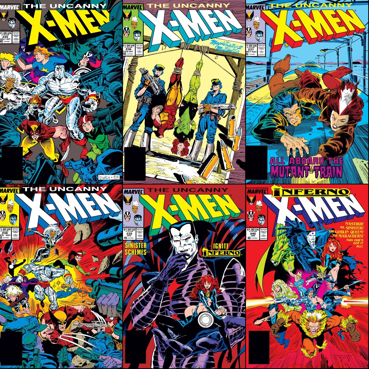 ClassicXMen's tweet photo. Uncanny X-Men #235-240 cover dated October 1988-January 1989. https://t.co/X8B8aF9YDo