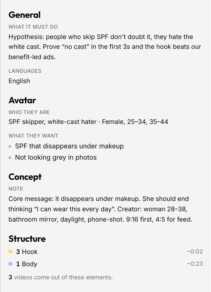 Bowl0_0's tweet photo. @ecomAJb Merged the 21 replies here into one brief: hypothesis, avatar, core message, what she should feel at the end, then 3 hooks with visuals and the script by the second https://t.co/Gvpm0clH08