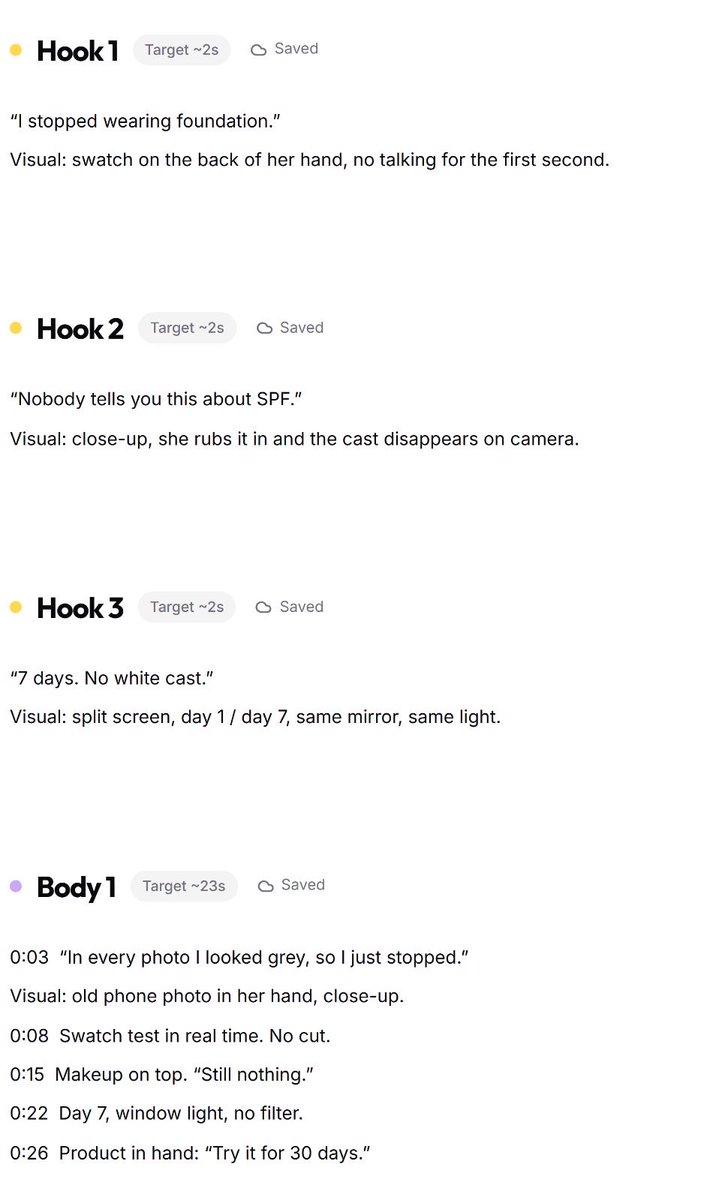 Bowl0_0's tweet photo. @ecomAJb Merged the 21 replies here into one brief: hypothesis, avatar, core message, what she should feel at the end, then 3 hooks with visuals and the script by the second https://t.co/Gvpm0clH08