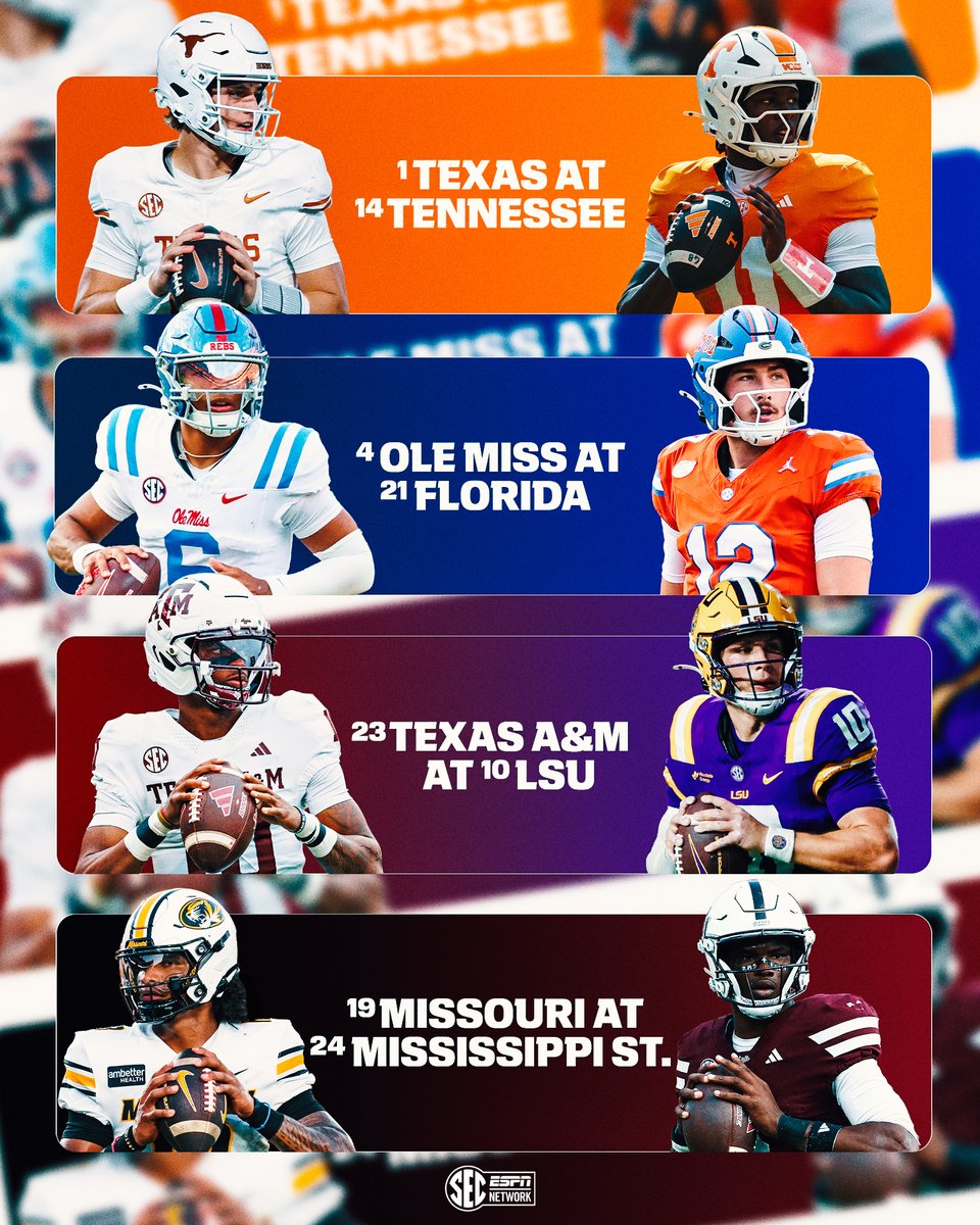 SECNetwork's tweet photo. RANKED CONFERENCE PLAY. 

ALL DAY 🍿 https://t.co/ChIsiuhk7q