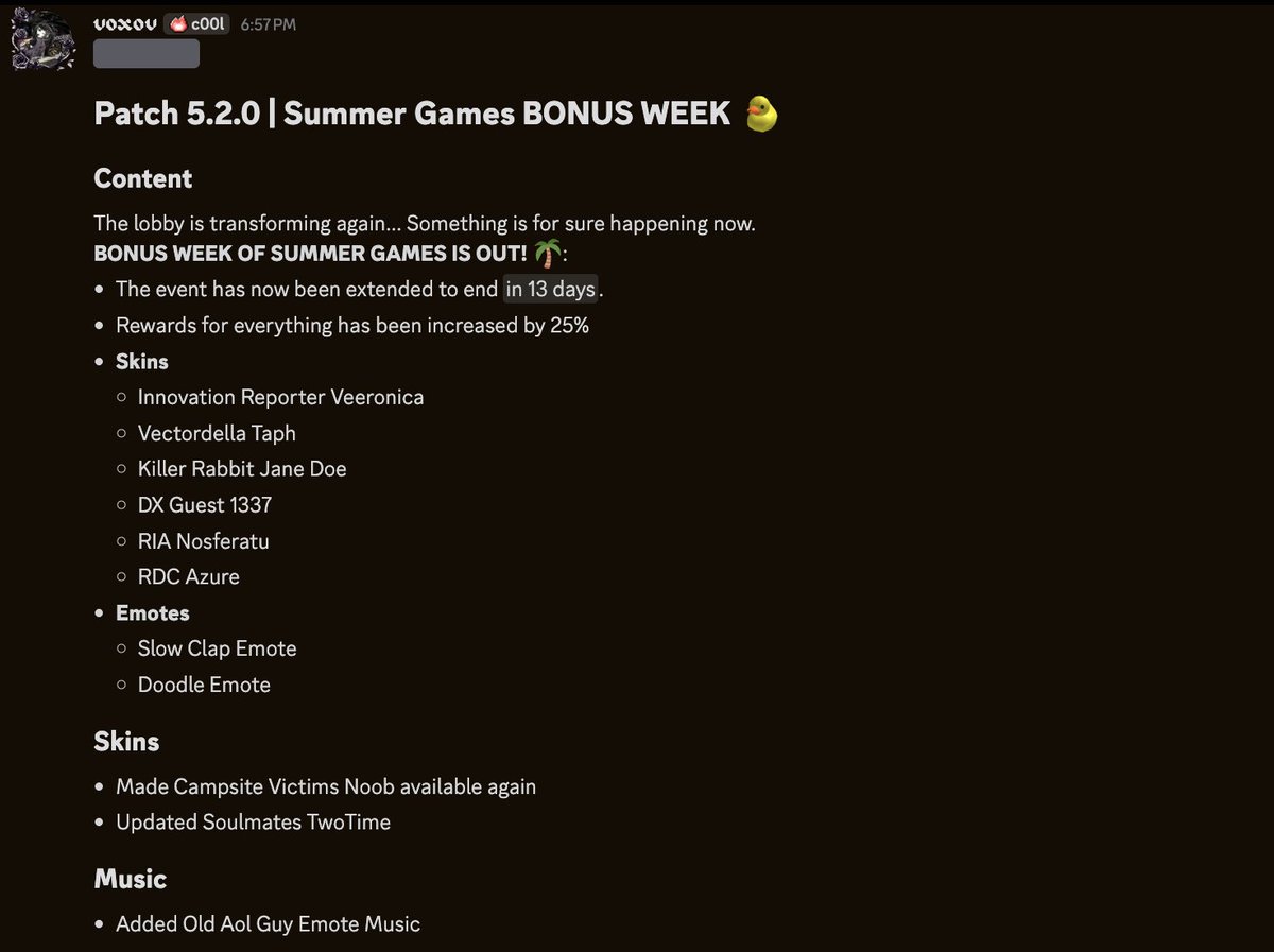 Forsaken_News's tweet photo. 🚨News🚨

Patch 5.2.0 | Summer Games (BONUS WEEK) has been released in new servers!

📢This information comes from the Official Forsaken Server.📢

#Forsaken #forsakenroblox https://t.co/YU6PDANP5X