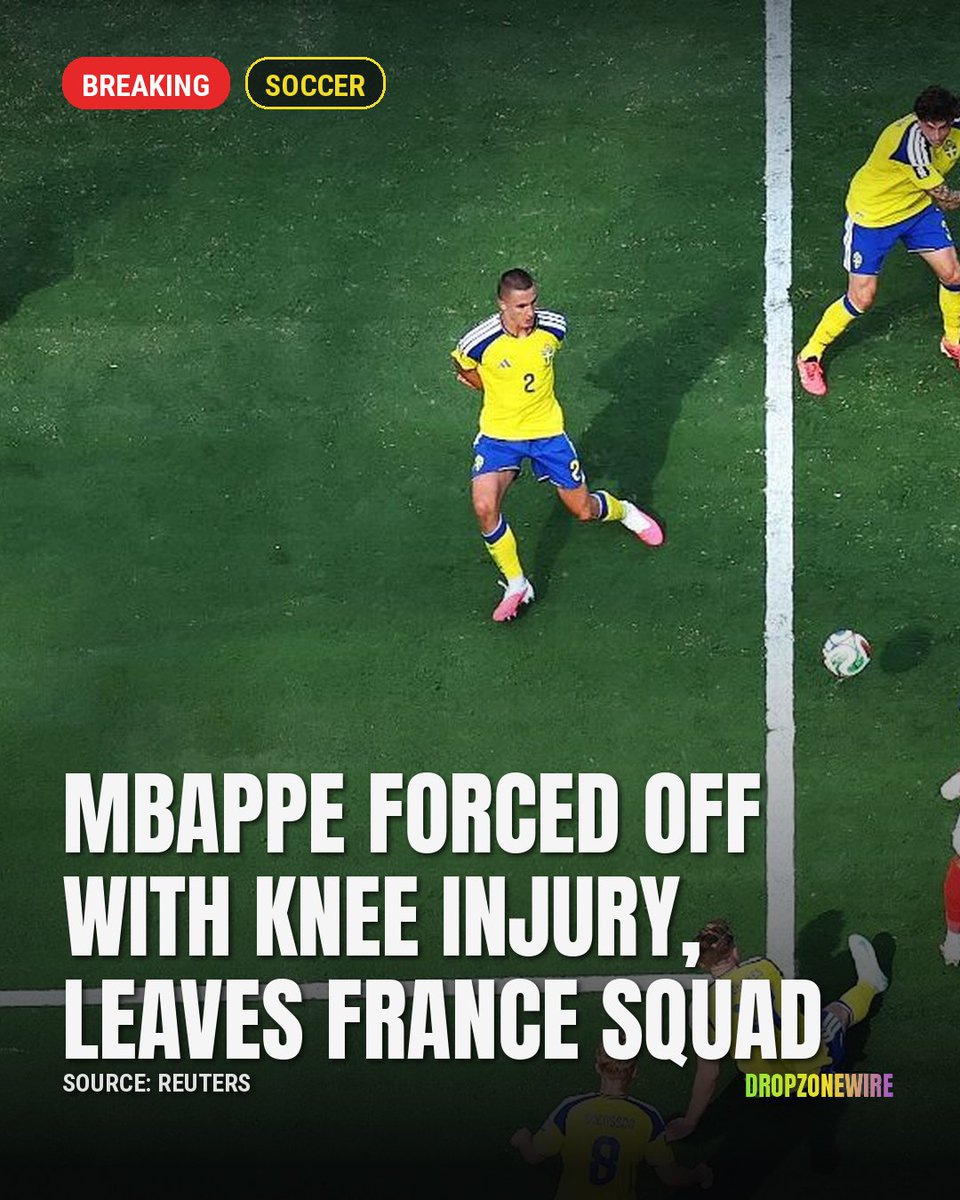 dropzonewire's tweet photo. Mbappe scored, then left France’s win with an apparent knee injury. How concerned should France be? https://t.co/auHR2RHwtI