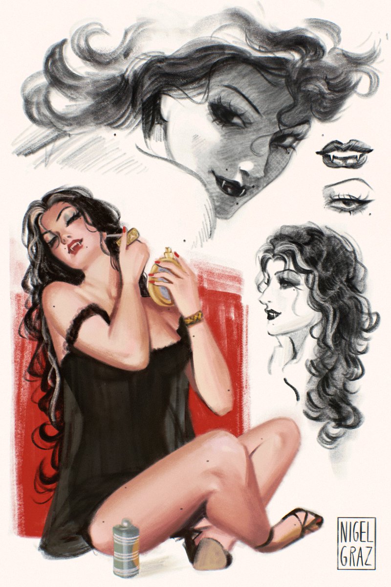 NigelGraz's tweet photo. All my beloved lesbian vampire OCs so far...i was put on this earth to draw beautiful evil women https://t.co/OLhggOhvUj