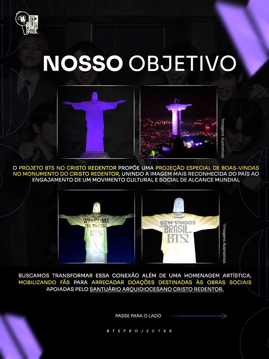 BARMYSTREAM's tweet photo. BTS NO CRISTO REDENTOR

Pedimos que as autoridades responsáveis pelo monumento ouçam um pedido coletivo, cultural e de boas-vindas. 

O pedido já está nas mãos da secretaria do Cristo, agora precisamos mostrar o quanto queremos esse projeto e o impacto do ARMY no Brasil.

ATENÇÃO ARMY DO X, precisamos de vocês no INSTAGRAM mobilizando os responsáveis por lá também, pois os responsáveis pelo Santuário não possuem contas oficiais aqui no X.

1.  Compartilhe este post e os banners, enviando para os responsáveis do Santuário

Link do post NO INSTAGRAM:

2.  Use a tag #BTSNoCristoRedentor

3.  Marque as contas responsáveis pelo Cristo lá no Instagram!

@/cristoredentoroficial
@/peomaroficial