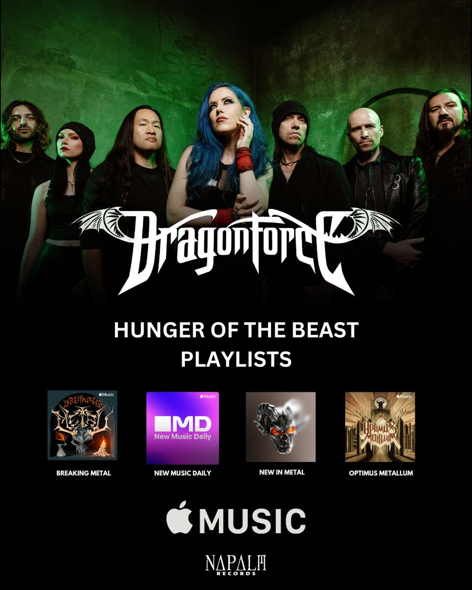 DragonForce's tweet photo. New song 'Hunger of the Beast' now on @AppleMusic Breaking Metal, New in Metal, New Music Daily and Optimus Metallum Playlists!
Massive shout out to @suzytothec  🤘💙🤘 https://t.co/KSdVrtG8if