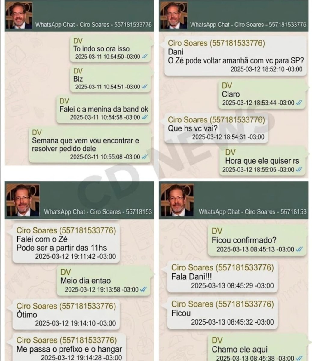 Pri_usabr1's tweet photo. José Dirceu estava entre os contatos de Daniel Vorcaro. Mensagens do celular do banqueiro mostram que Dirceu pegou carona em seu jato de Brasília para SP, em março de 2025, enquanto Vorcaro articulava a venda do Master ao BRB. As mensagens citam até um pedido de Dirceu ao banqueiro