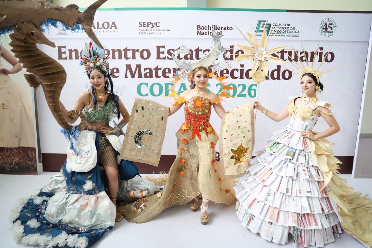 CobaesSinaloa's tweet photo. #NoticiasCOBAES | Creatividad y conciencia ambiental destacaron en el Encuentro Estatal de Vestuario de Material Reciclado 2026 de COBAES. El primer lugar fue para el Plantel 71; el segundo, para el Plantel 04, y el tercero, para el Plantel 59. https://t.co/MtoaY6Ooy4
