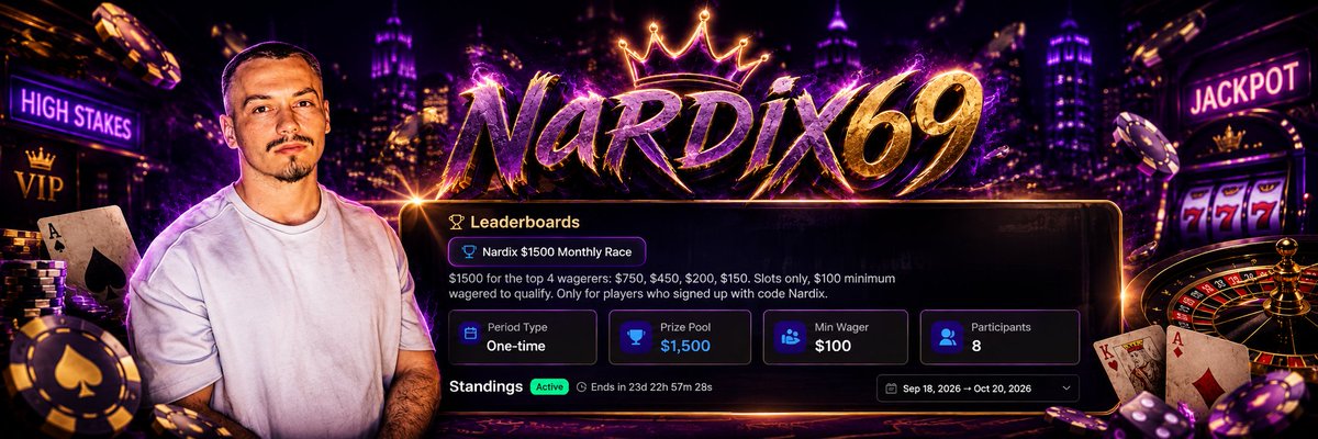 Nardix69's tweet photo. 1500$ LEADERBOARD GUYS!!!

100$ MIN WAGER ONLY FROM SLOTS!!

https://t.co/nKYM6bRAsy https://t.co/Qt2bGJ6Zbz