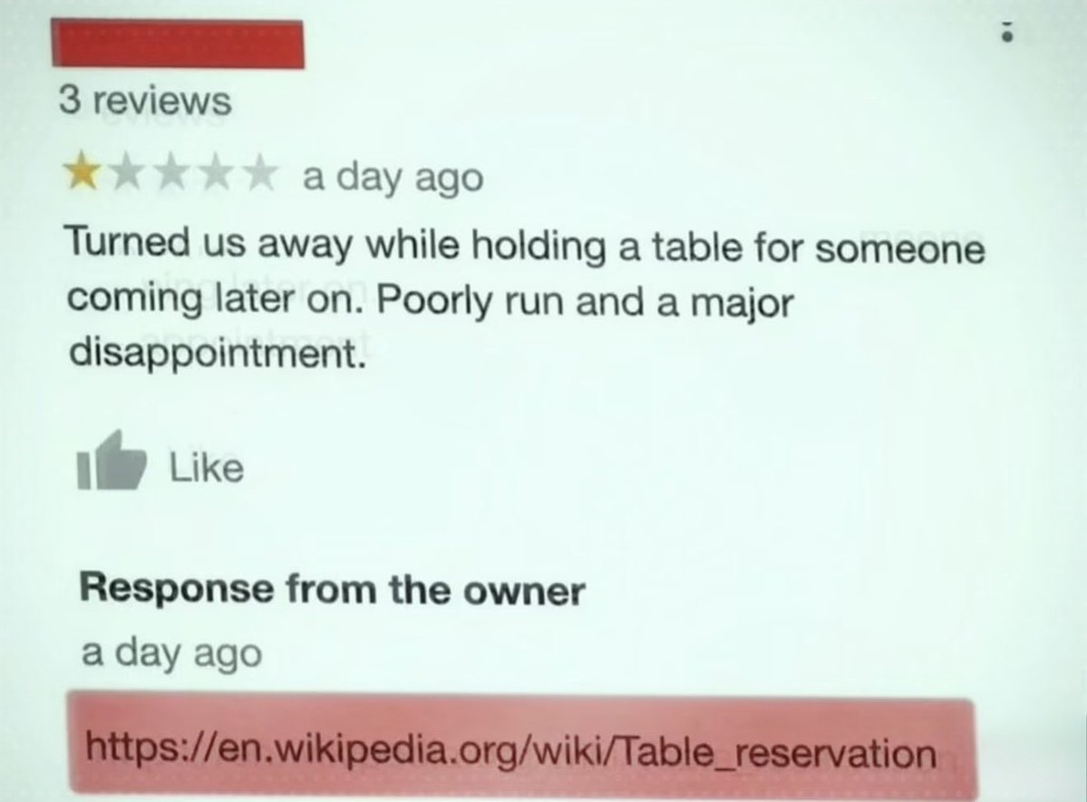 WildSentences's tweet photo. Imagine owning a restaurant and have people like this tank your rating and scare off new customers https://t.co/UakpmhITaZ