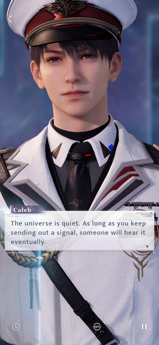 farspacemomo's tweet photo. ⚠️ our trajectory astray spoilers / ms branch spoilers

as always, opening with the disclaimer that i play with the EN text, which is not well-translated, and so much of this theory rests on interpreting the EN text. the discrepancy i am describing may not exist in the other versions of the game, but there was something i noticed across three different scenes that gave me pause

to start with, the neural chair in caleb's room (silence of the cosmos part 5, ghostly ship)

'"Welcome. Thank you for using the Psychological Healing Apparatus.
This system constructs immersive scenarios in real time based on the user's consciousness...
It's designed to alleviate cognitive fatigue, loneliness, and psychological imbalance during prolonged Deepspace voyages."

[Would you like to load Caleb's most recent experience?]'

so the wording here is already a bit tricky—the "user" at the time of caleb's most recent experience would be caleb, but the user in the scene is us. the first few scenes, though they are reconstructed from caleb's consciousness, proceed seemingly from our point of view. we are watching caleb because we are there beside him, which is indeed an immersive scenario, though if it's all constructed off of his consciousness and not ours and we're just playing back something that's already generated, we should be seeing this from his POV

the place this gets weirdest is during the very brief lab flashback

'In a stark white room, a boy slowly opens his eyes and turns his head toward the opposite wall.
(Is this...the Gaia Research Center? Why is Caleb here?)'

i have a better question. why are we seeing a memory from caleb's childhood, which we are not explicitly stated to have even been present for, from a third person POV? i had initially written this off as just the usual narrative convenience where memories look like they're being played on a TV because that's the easiest way to make it understandable for the viewer, and this is an otome game. the path of least resistance is obviously going to be having things from our POV even when they sometimes shouldn't be

but then we go on to recount this scene in an even more bizarre way in silence of the cosmos part 6, my small everything

'I always thought his "death" dragged me into all of this.
But the gears of this story started turning long before we ever met at the shelter.
Why was he at the Gaia Research Center? Why did he look at me with those eyes?
Why was he thin and small? Why did he have all those scars on his arms...? No child should have to bear them.'

we can assume the opposite wall was maybe some sort of partition where we must have been standing, but we should have no memory to construct this from because we don't remember the gaia days. why are we seeing a memory that only caleb still has, from our own POV, with details that wouldn't even really make sense for him to be describing himself with (why does he have such a strong idea of what he looks like? thin and small i can see him having that impression of himself, scars on arms make sense, but his consciousness would not retain any particular image of his own eyes unless he's looking at a mirror)

then the third instance of narrative "whose fucking POV is it anyway" is in the incubation tube scene, also in silence of the cosmos part 6

'The boy looks down to see his own frail body suspended in fluid, curled up like an unborn life.
Nearby, another incubation pod floats in silence. Clear liquid sways gently inside. A girl sleeps soundly within.
They look alike as if they were born from the same womb.
The girl is the first to open her eyes. Through the thick glass, she gazes at him.'

the sleeping girl did what. how is she the first to open her eyes if caleb was already looking down at his own frail body in the fetal position

this is a theory that's been going around for caleb fans a long, long time now, and i think it's all but true atp—at one time we were absolutely a single being (maybe made of the same non-existent element that comprises the aether core), and i think that being was split in two. it would account for all these strange POV blips, all these references to caleb having a telepathic connection with us, that line from the decoherence event about an extraterrestrial thinking we might be one being, the "primordial chaos where we had yet to be separated" in imperial thronesong (thank you phil for pointing this out omg 💝), and a million other things

but one of the huge things this would answer is something i don't think has been addressed yet: why DID we lose our memories every time we died in the experiments? i am theorizing that our consciousness, having been split into two, was not stable, and that is why our memory constantly failed, and part of why memory rests at the heart of caleb's own story. it reads as if we once shared a mind that could not reconcile being parted, and then went on to follow an eerily similar arc once it was split in two

from WU sealed in dust, ch 3 observation log:
'After her resurrection, her cognition and memory of her previous "life" were erased. To reassess her abilities, I gave her picture books and cards with words. She quickly passed my tests with flying colors, performing better than children at her age. She absorbed and understood information faster and more thoroughly.
If she were in school, she could easily be a fifth-grade student.'

from an open window ch 3, a small victory:
Emryn: "You're a fast learner, huh? When you first got here, you could barely read. But within a month, you were picking up books on your own."

so if we were one being, with one mind, one consciousness, one perception, split into two...maybe the two halves are still transmitting a signal to each other, trying their best to be whole again. if we were one, there are still vestiges of this, and they are all over our brother's story