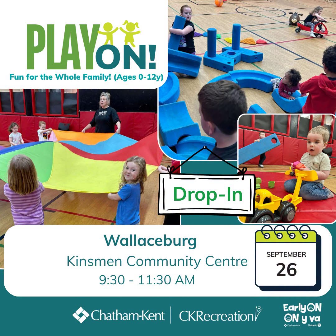 yourtvck's tweet photo. Join CK Recreation and CK EarlyON for a PlayON family event! September 26, 9:30-11:30am at the Kinsmen Community Centre (1416 Dufferin Ave., Wallaceburg)
https://t.co/OwO7CksGHX
#YourTVCK #TrulyLocal #CKont @CKRec #EarlyON #CKRec #Wallaceburg https://t.co/8tBZfy0sM1