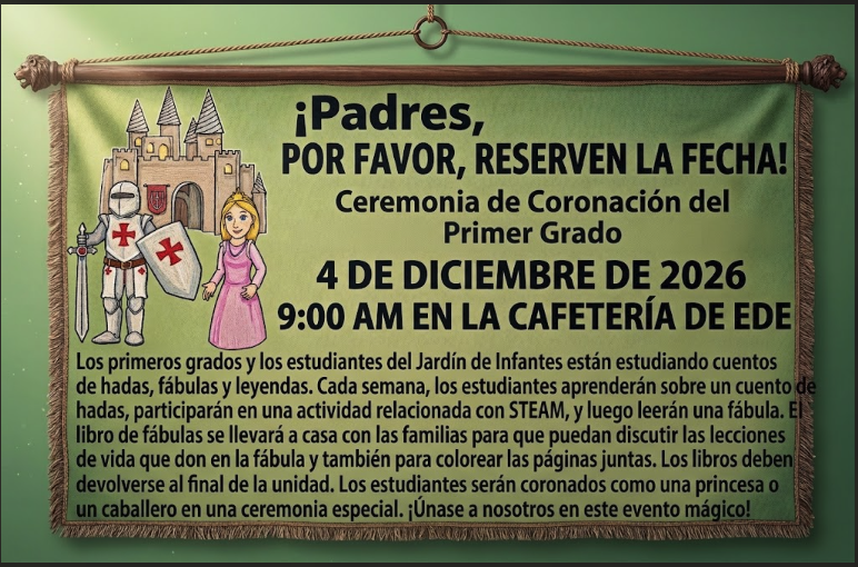 EDETIGERS's tweet photo. Please save the date for our First Grade Princess &amp; Knight Crowning Ceremony! 
Our first graders have been exploring Fairy Tales, Fables &amp; Legends through STEAM activities, reading, and hands-on learning. They’ll celebrate the end of their unit by being crowned. @LJaime13 https://t.co/ry1boIEEYd