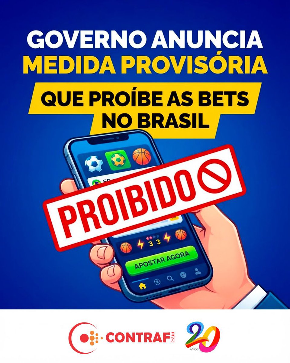Contraf_CUT's tweet photo. 🛑O governo anunciou nesta sexta-feira (25), em São Paulo, uma medida provisória que proíbe completamente as bets no Brasil. O presidente Lula participou do anúncio ao lado de ministros, incluindo o da Fazenda. https://t.co/jDtBcr1rz2