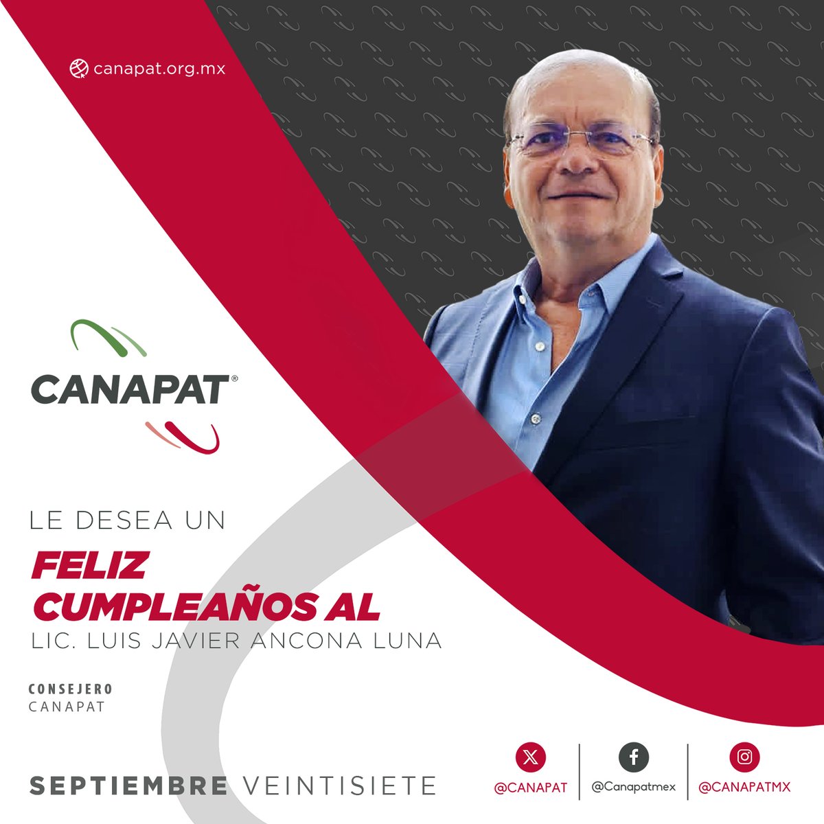 CANAPAT's tweet photo. Desde la #CANAPAT felicitamos a uno de nuestros consejeros, pieza clave en la gestión de la Cámara. El Lic. Javier Ancona, quien hoy está de cumpleaños.

¡Enhorabuena! 

@Virginia_Olalde https://t.co/vhcNgJSUtv