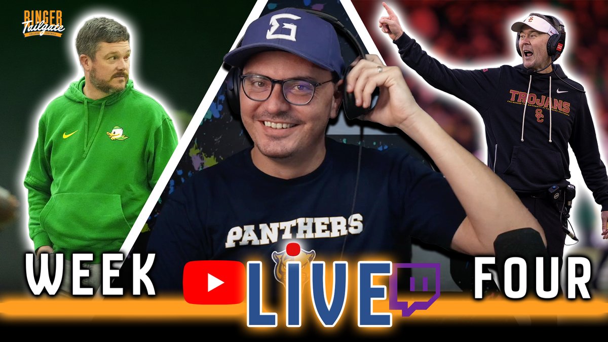 RingerTailgate's tweet photo. Oregon-USC is the main event. 🦆✌️

The guys are going LIVE during tomorrow's matchup at 7 p.m. PT

YouTube 🔗: https://t.co/sIwWXZQuFe
Twitch 🔗: https://t.co/8H7y1vqTU7

#Live | #RingerTailgate https://t.co/YsBrUCXUUe