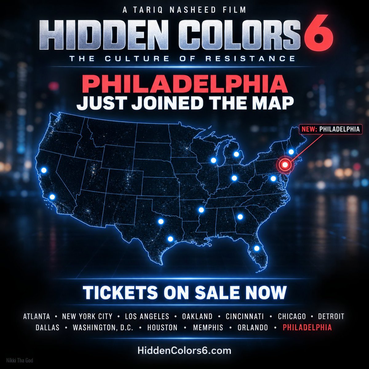 nikkithagod's tweet photo. 🗺️ Another city joins the HC6 map. Philadelphia brings the lineup to 13 cities, putting Hidden Colors 6 within reach of even more people. https://t.co/wPZy0940HJ https://t.co/7GMBjAKK5M