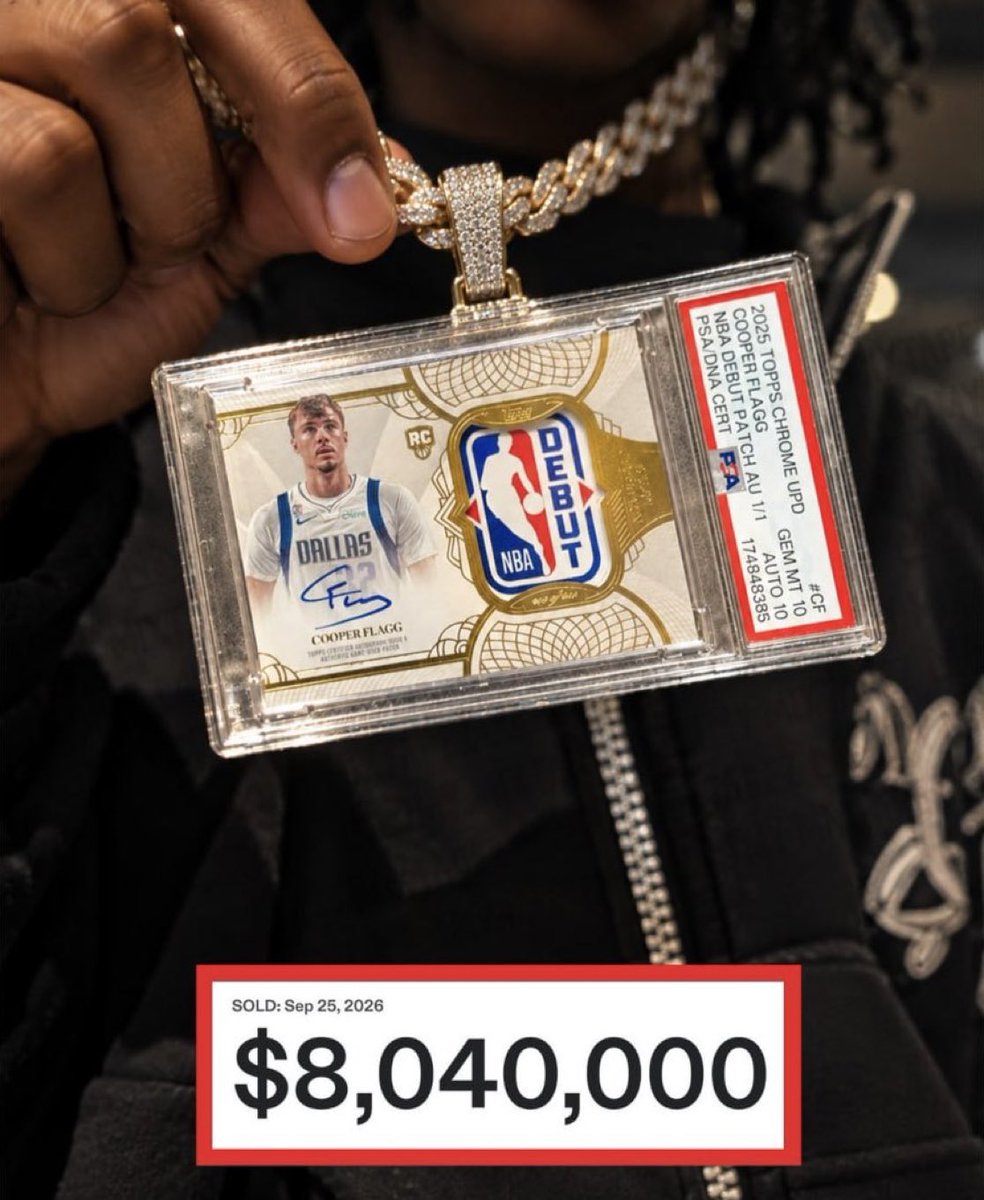 DailyLoud's tweet photo. Fan sells his Cooper Flagg rookie card for $8 million after turning down the Mavs’ offer of 32 years of season tickets for a card he originally got for just $515 https://t.co/DdqalaBNqh