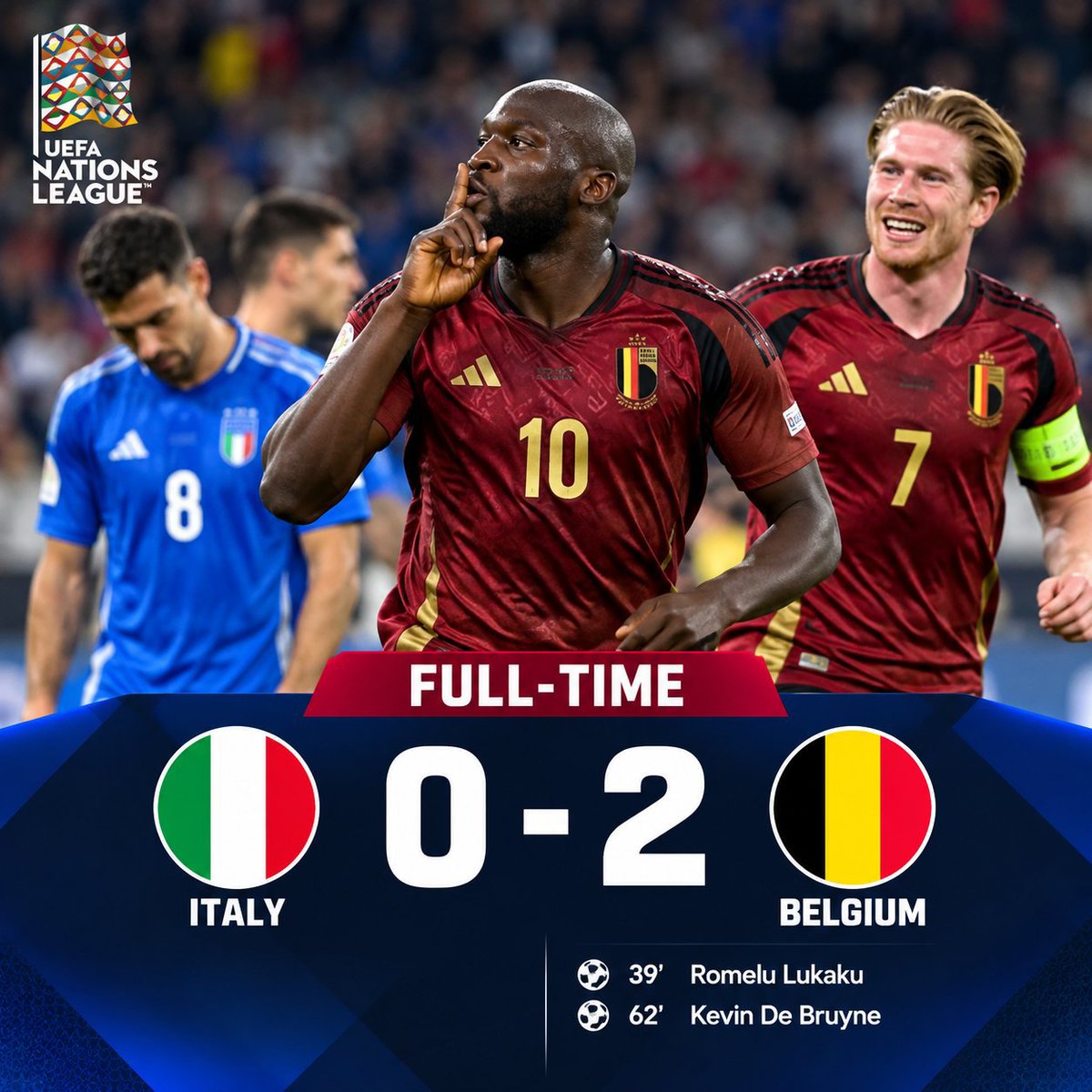 THEFINAL_3R's tweet photo. 🇮🇹 Italy 0–2 Belgium 🇧🇪

BELGIUM GET THE JOB DONE! 🇧🇪🔥

A solid 2–0 victory for Belgium as they secure all three points against Italy. A clean sheet and a strong away performance! 💪⚽👏

#NationsLeague #Belgium #Italy https://t.co/9UDkvrdHqF