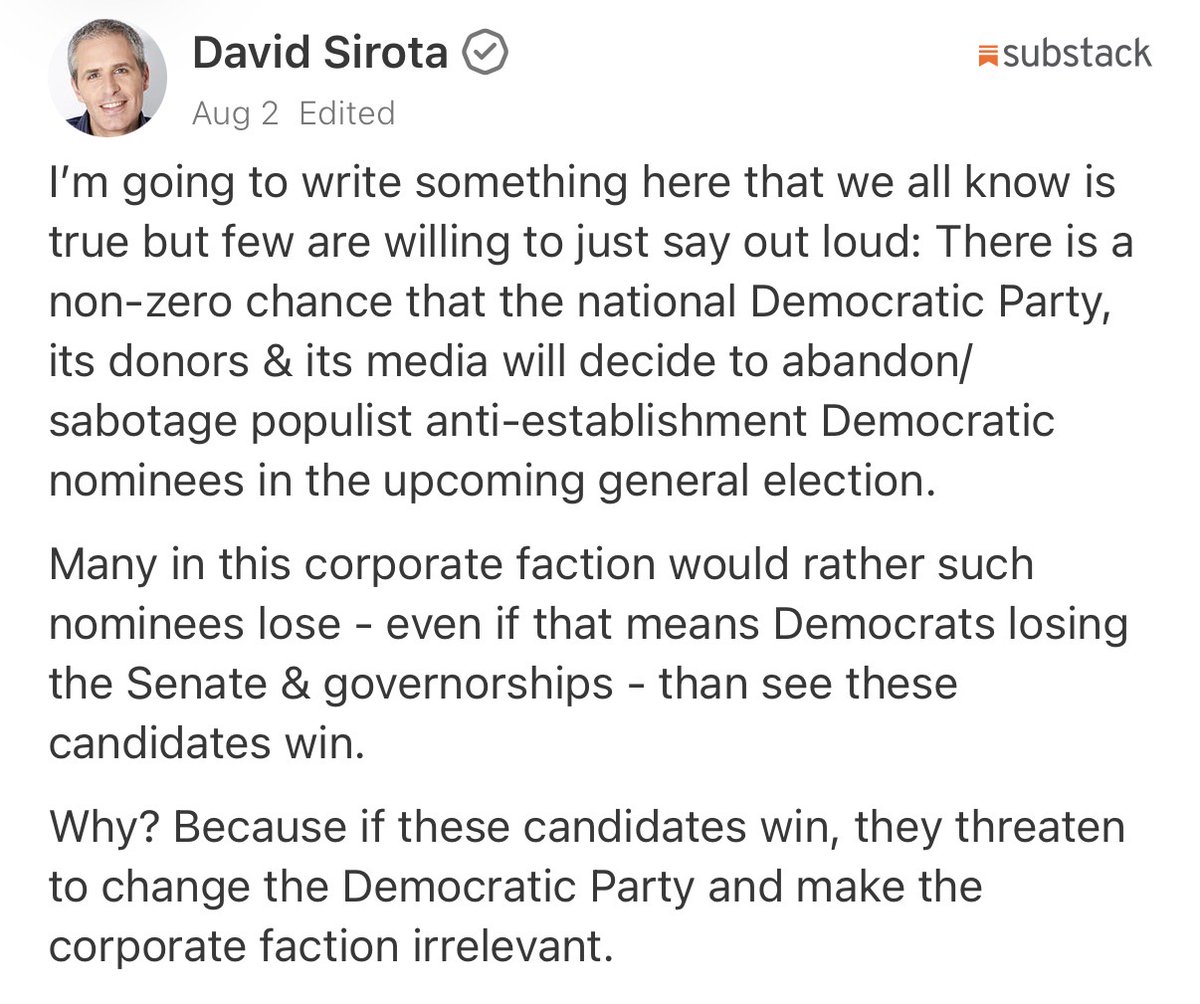 davidsirota's tweet photo. I appreciate @SamSeder using his platform at @MajorityFM to speak these facts. 

@NeeraTanden and Dems' entire corporate faction are willing to hurt Dems &amp; risk Dems losing the election if they believe that is the cost of their corporate faction maintaining power/relevance/fame. https://t.co/LZjlNB8IIL