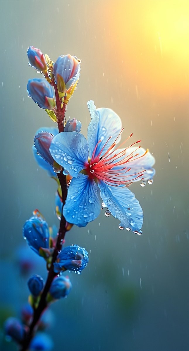 LeishaMinnfaom's tweet photo. Las gotas de lluvia se derraman sobre las flores que están en el patio, un momento calmado y acogedor para el fin de semana. https://t.co/A5zRS1pwll