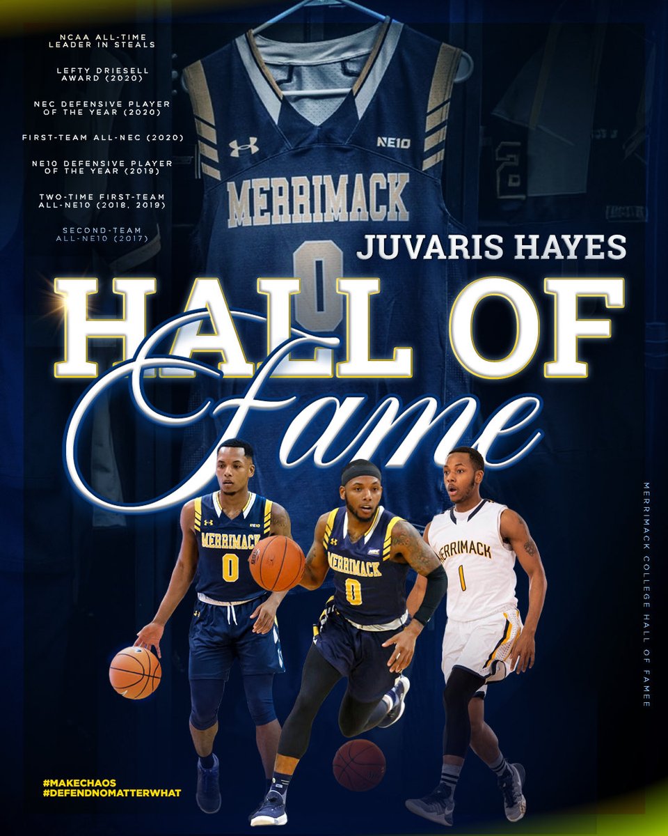 MerrimackMBB's tweet photo. Congratulations to Juvaris “Fat” Hayes being inducted into the Merrimack College Hall of Fame 🏆 #MakeChaos #DefendNoMatterWhat https://t.co/J10bLIWR1a